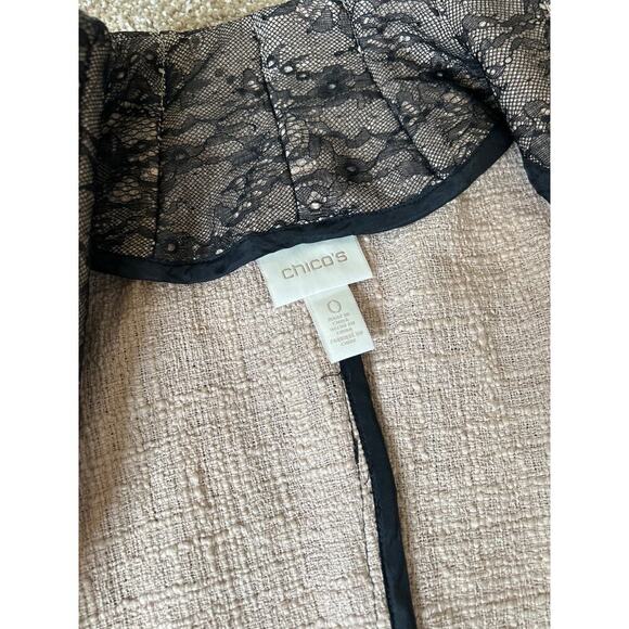 CHICO'S Lace-Embellished Jacket Delicate black lace overlay blazer SZ 0 (SM) - Picture 5 of 7